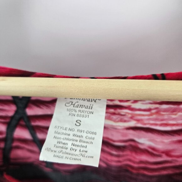 Vintage Palmwave Hawaii Pink Red 100% Rayon Beaded Tie Aloha Dress Size Small - Picture 12 of 12